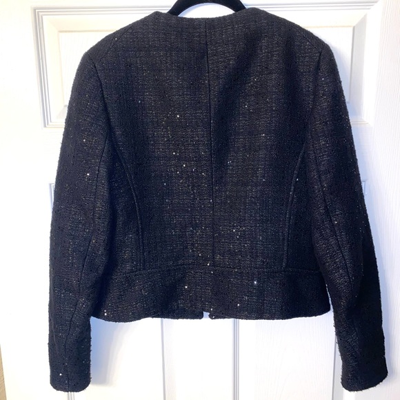 Annie Klein Black Sequin Tweed Zippered Jacket Size 8 - Picture 4 of 7
